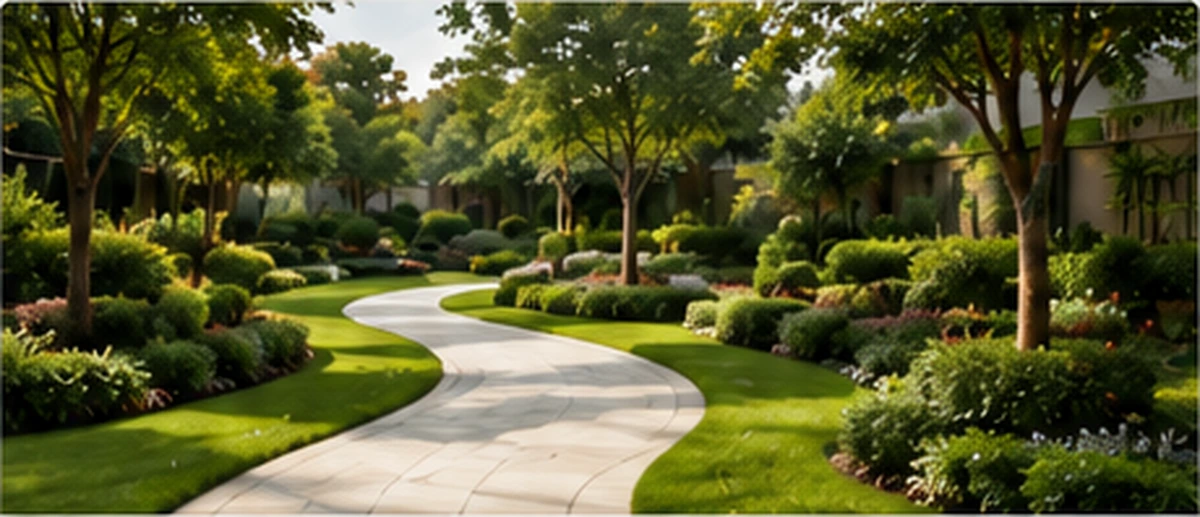 Professionally developed landscape with garden pathways
