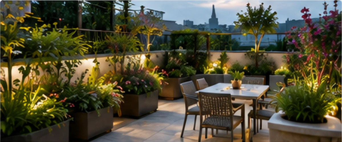 Premium terrace garden with planters and outdoor seating